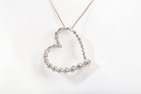 Ladies 14k White Gold Open Heart Diamond Necklace