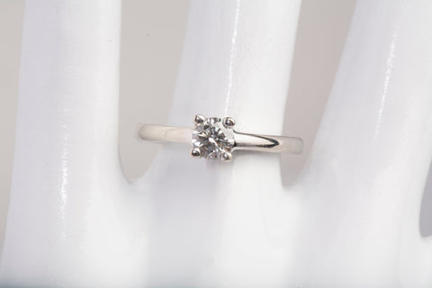 Ladies 14k White Gold Solitaire with Accent Diamond Engagement Ring