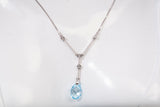 14k White Gold Blue Topaz with Diamond Accents Lariat Necklace