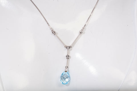 14k White Gold Blue Topaz with Diamond Accents Lariat Necklace