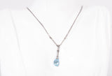 14k White Gold Blue Topaz with Diamond Accents Lariat Necklace
