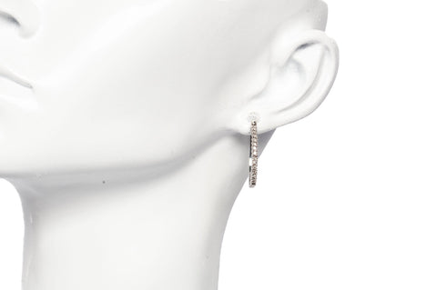 10k White Gold Small Hoop Earrings with Cubic Zirconia Accents