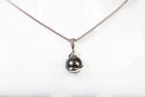 Ladies 14k White Gold Tahitian Black Pearl with Diamond Accent Pendant Necklace