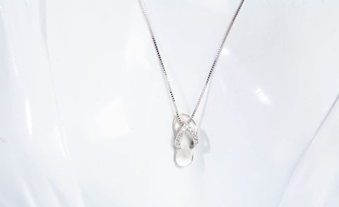 Ladies 14k White Gold Sandal Pendant with Diamond Accents Necklace 16"