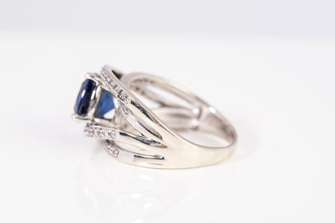 Stunning 14k White Gold Cushion Cut Sapphire Cocktail Ring