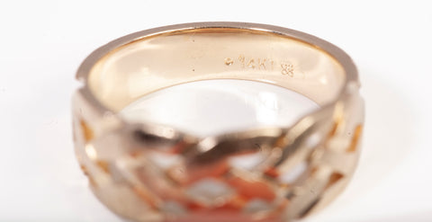 Ladies 14k Yellow Gold Basket Weave Wide Band Size 6