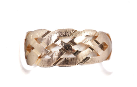 Ladies 14k Yellow Gold Basket Weave Wide Band Size 6
