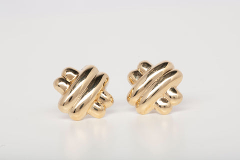 Ladies 14k Yellow Gold Double Criss Cross Earrings