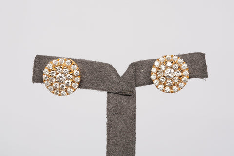14K Yellow Gold Round Cluster Diamond Earrings .70 TCW