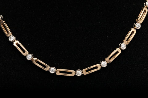 Ladies 14k Round Cut Diamond Gold Tube Necklace