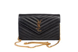 Authentic Yves Saint Laurent Cassandre Matelasse Black Leather Wallet on Chain