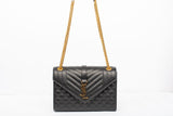 Authentic Yves Saint Laurent Black Medium Envelope Chain Shoulder Bag