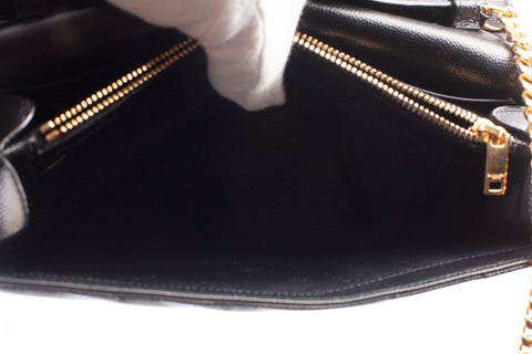 Authentic Yves Saint Laurent Cassandre Matelasse Black Leather Wallet on Chain
