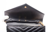 Authentic Yves Saint Laurent Cassandre Matelasse Black Leather Wallet on Chain