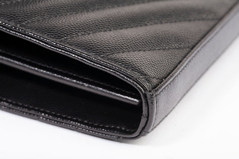 Authentic Yves Saint Laurent Cassandre Matelasse Black Leather Wallet on Chain