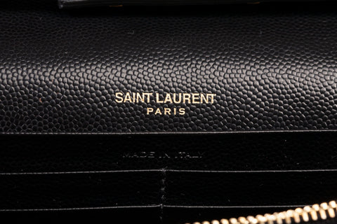 Authentic Yves Saint Laurent Cassandre Matelasse Black Leather Wallet on Chain