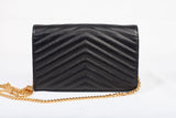 Authentic Yves Saint Laurent Cassandre Matelasse Black Leather Wallet on Chain
