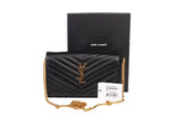 Authentic Yves Saint Laurent Cassandre Matelasse Black Leather Wallet on Chain