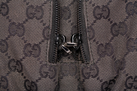 Authentic Gucci Vintage Double Pocket Zip GG Black Canvas Medium Hobo Bag