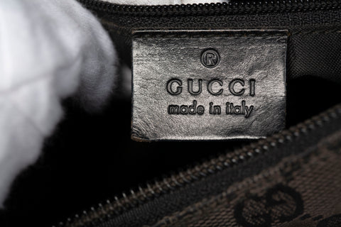 Authentic Gucci Vintage Double Pocket Zip GG Black Canvas Medium Hobo Bag