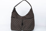 Authentic Gucci Vintage Double Pocket Zip GG Black Canvas Medium Hobo Bag