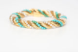 Gorgeous 18k Yellow Gold Turquoise and Pearl Braided Bracelet