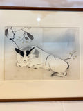 Vintage Japanese Bobtail Cat Framed Woodblock Print